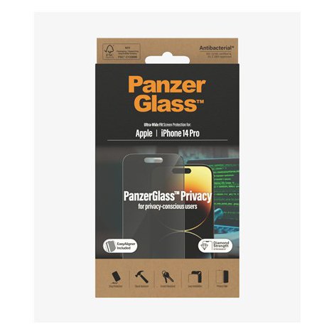PanzerGlass | Screen protector - glass - with privacy filter | Apple iPhone 14 Pro | Black | Transparent - 5